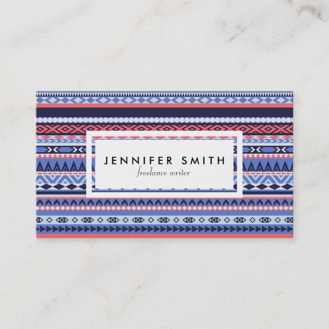 Carte de visite motif corail, marine et bleu (Devant)