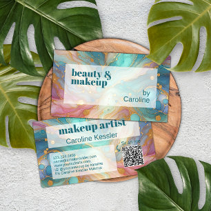 Carte De Visite Motif d'art en marbre rose violet Turquoise Aqua B