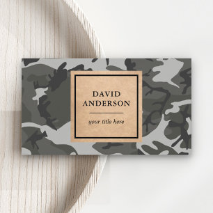 Carte De Visite Motif de camouflage gris de Kraft rustique