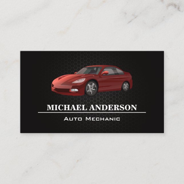 Carte De Visite Motif de carbone métallique | Logo de voiture roug (Devant)