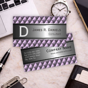 Carte De Visite Motif de carrés en diamant métallisé violet en aci