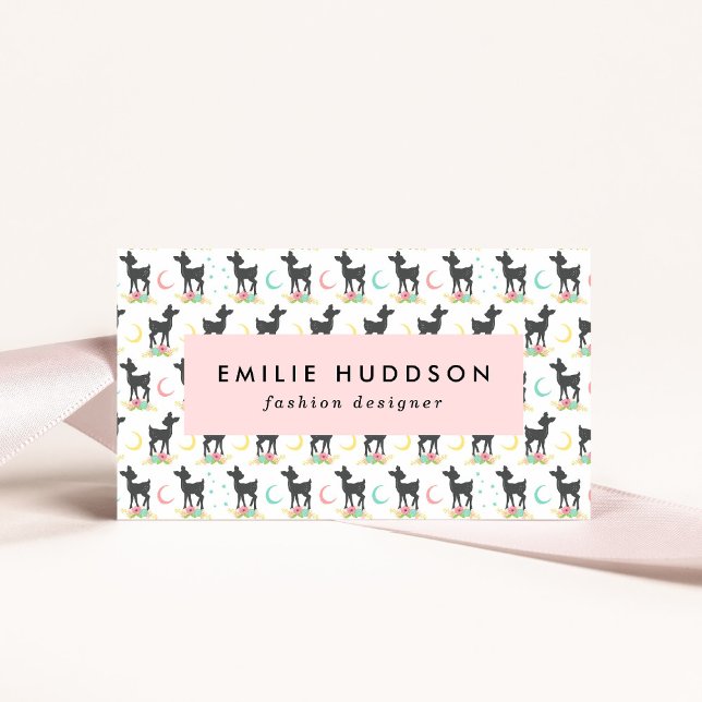 Carte De Visite Motif de cerfs, Cerf de bébé, Boho, Fleurs, Lune (Créateur téléchargé)