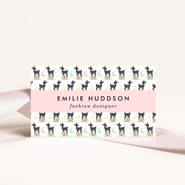 Carte De Visite Motif de cerfs, Cerf de bébé, Boho, Fleurs, Lune (Créateur téléchargé)