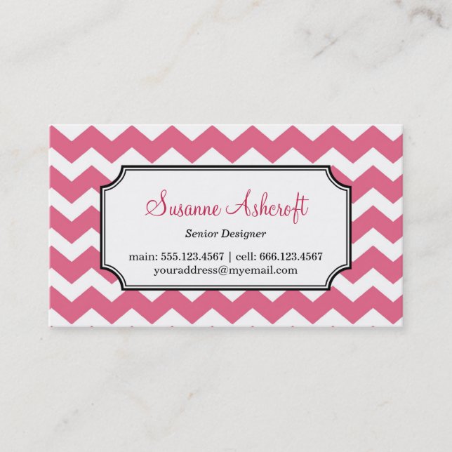 Carte De Visite Motif de chevron rose zigzag élégant personnel (Devant)