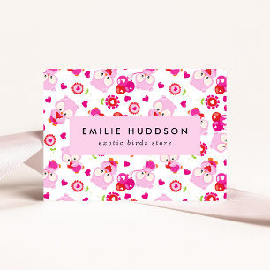 Carte De Visite Motif De Chouettes, Chouettes Roses, Boutique Anim