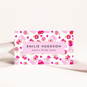Carte De Visite Motif De Chouettes, Chouettes Roses, Boutique Anim