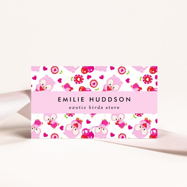 Carte De Visite Motif De Chouettes, Chouettes Roses, Boutique Anim (Créateur téléchargé)