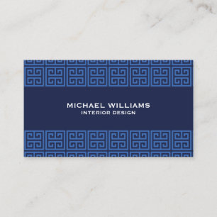 Carte De Visite Motif de clé grecque moderne en bleu