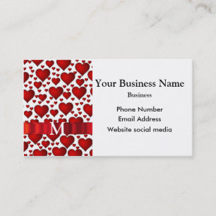 Carte De Visite Motif de coeur blanc et rouge monogramme