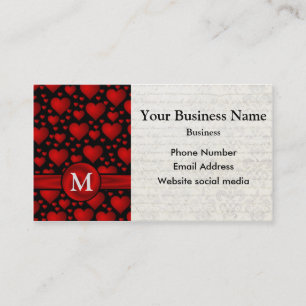 Carte De Visite Motif de coeur noir et rouge monogramme