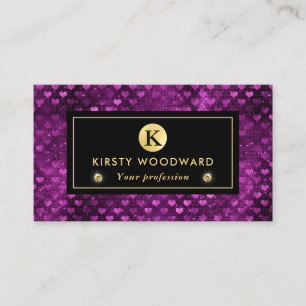 Carte De Visite Motif de cœurs pailletés de violet et d'or