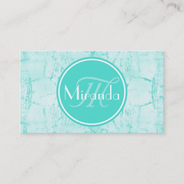 Carte De Visite Motif De Crackle À La Menthe Aqua Avec Monogramme (Devant)