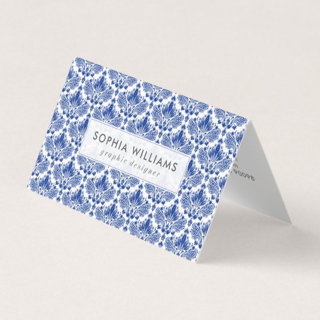 Carte De Visite Motif de damas bleu marine (Devant)