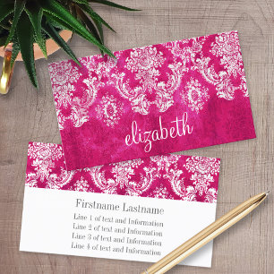 Carte De Visite Motif de Damas de Grunge rose chaud Texte personna