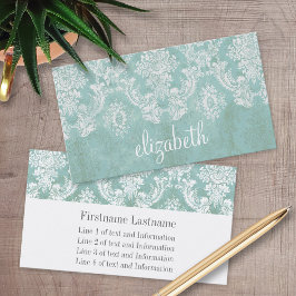 Carte De Visite Motif de Damas Vintage bleu glace avec finition gr