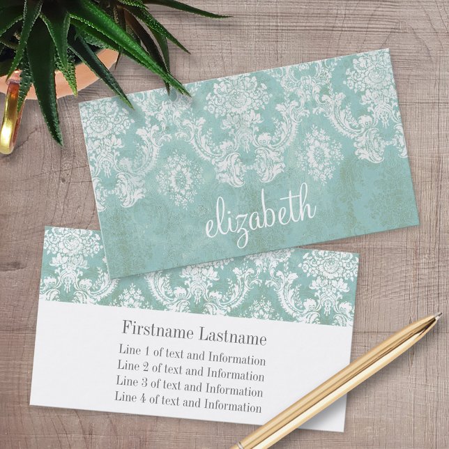 Carte De Visite Motif de Damas Vintage bleu glace avec finition gr (Custom Business Cards)