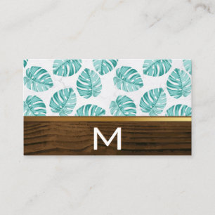 Carte De Visite Motif de feuille Monstera Gold Wood