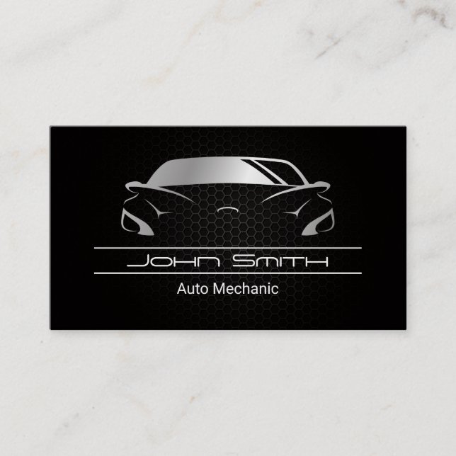 Carte De Visite Motif de fibre de carbone métallique | Auto Car (Devant)