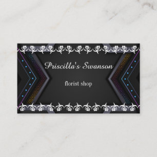 Carte De Visite Motif de fleur blanche Motif noir moderne