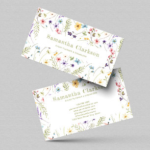 Carte De Visite Motif de fleurs sauvages à l'aquarelle élégant et 