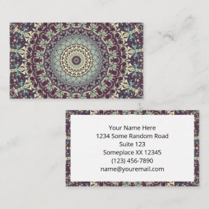 Carte De Visite Motif de mandala violet sarcelle et crème