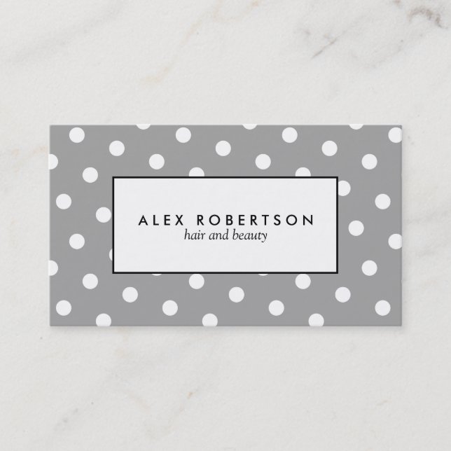 Carte De Visite Motif de point gris et blanc de polka (Devant)