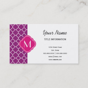Carte De Visite Motif de Quatrefoil mauve avec monogramme
