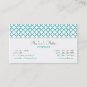 Carte De Visite Motif de Quatrefoil Turquoise et blanc