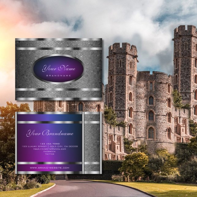 Carte De Visite Motif de serpent d'argent glamour et dégradé viole (Créateur téléchargé)