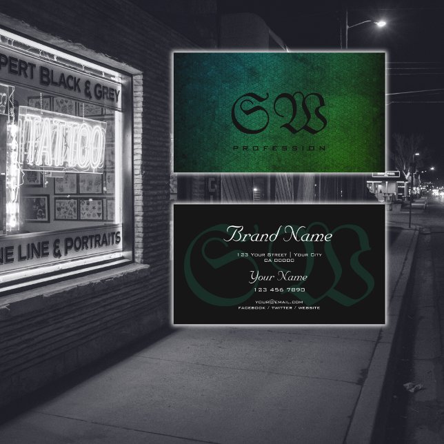 Carte De Visite Motif de serpent noir Turquoise dégradé vert Monog (Créateur téléchargé)