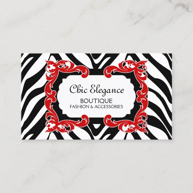 Carte De Visite Motif de zèbre et Flourish rouge (Devant)