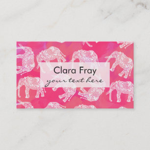 Carte De Visite motif d'éléphant à fleurs tribus couleur rose v