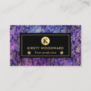 Carte De Visite Motif d'encre violette aquarelle avec feuilles d'o