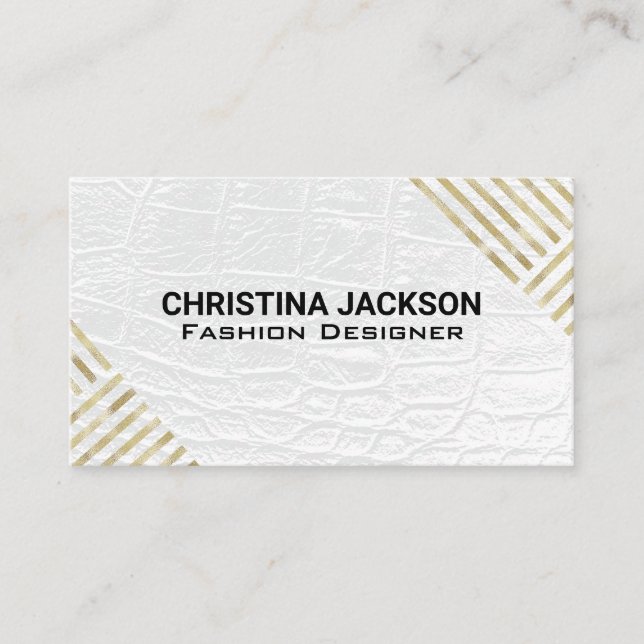 Carte De Visite Motif doré moderne | Cuir blanc (Devant)