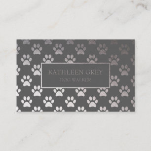 Carte De Visite Motif Empreinte de patte Argent Et Gris   Chien Wa