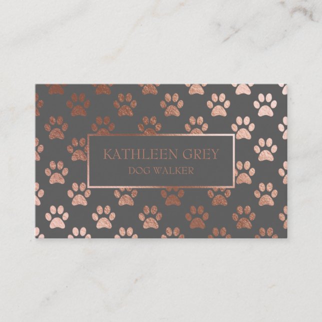 Carte De Visite Motif Empreinte de patte rose Gold et Grey | Chien (Devant)