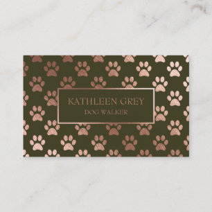 Carte De Visite Motif Empreinte de patte rose Or Et Olive
