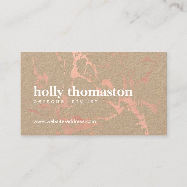 Carte De Visite Motif en marbre doré Rose branché sur Kraft (Devant)