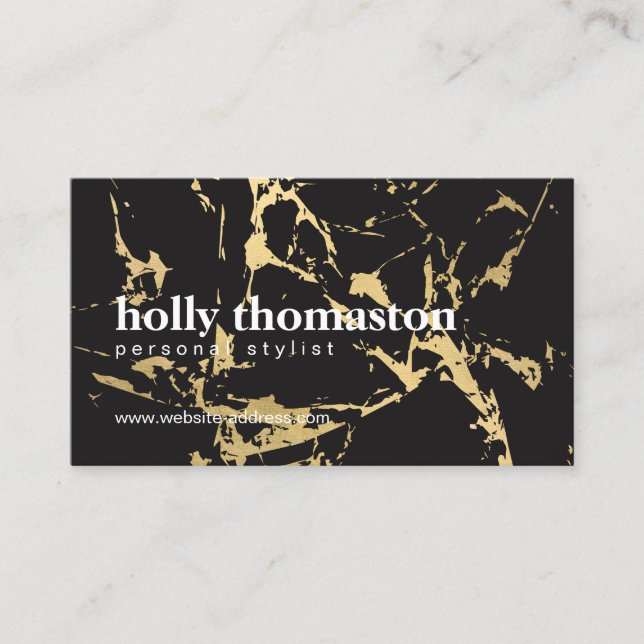 Carte De Visite Motif en marbre or tendance sur noir (Devant)