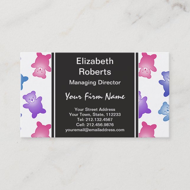 Carte De Visite Motif en pastel d'ours de nounours (Devant)