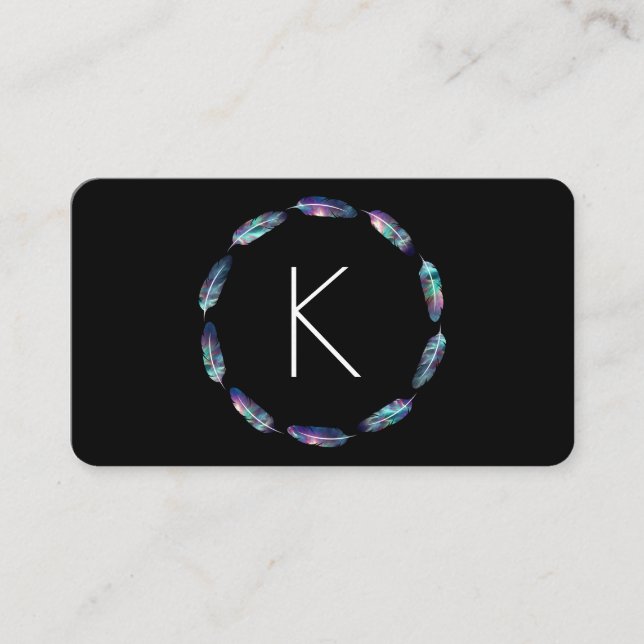 Carte De Visite Motif en plume stellaire avec Monogramme (Devant)