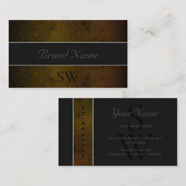 Carte De Visite Motif et initiales du serpent jaune foncé exceptio (Devant / Derrière)