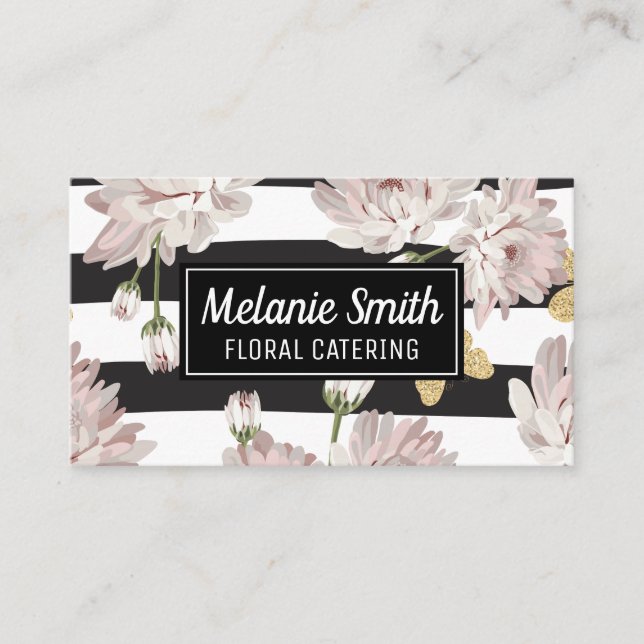 Carte De Visite Motif floral avec motif rayé (Devant)