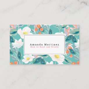 Carte De Visite Motif Floral blanc Lumière maman Turquoise