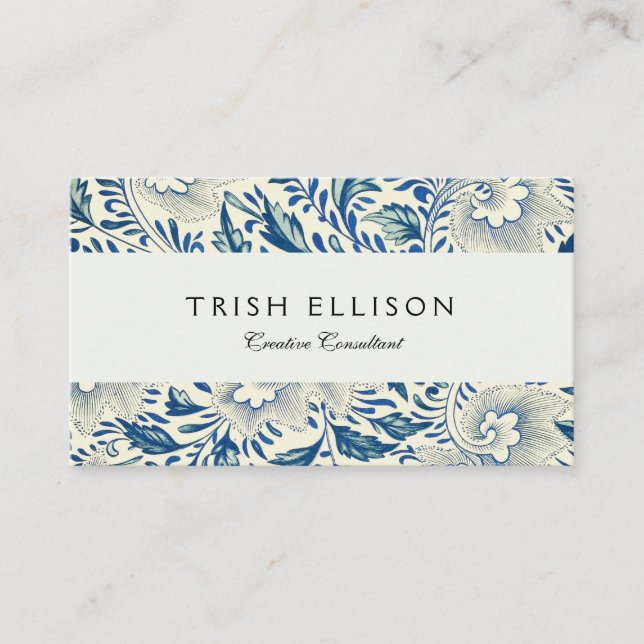 Carte De Visite Motif Floral bleu Antique Design asiatique (Devant)