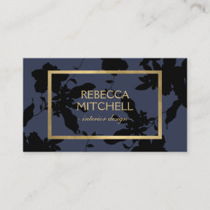 Carte De Visite Motif floral bleu minuit avec accents or