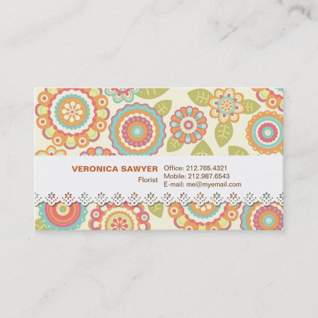 Carte De Visite Motif floral de rétros fleurs géniales de Boho (Devant)