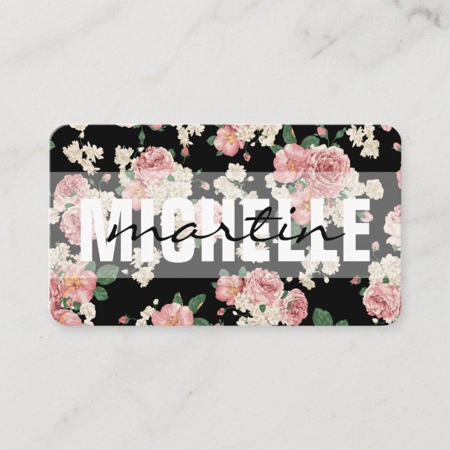 Carte De Visite Motif floral de texte gras et cursif (Devant)