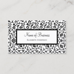 Carte De Visite Motif floral noir et blanc élégant de damassé