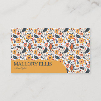 Carte De Visite Motif floral paisley orange | Coiffeur